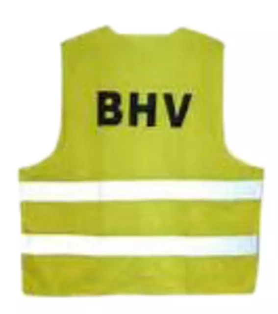 Een Veiligheidsvest Leina met opdruk "BHV " geel koop je bij Goedkope Kantoorbenodigdheden