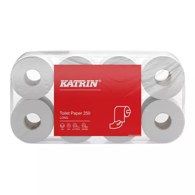 Een Toiletpapier Katrin 3-laags 250vel 48rollen wit koop je bij MV Kantoortechniek B.V.