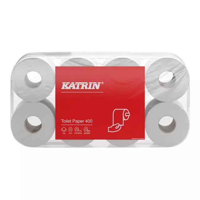 Een Toiletpapier Katrin 2-laags 400vel 48rollen wit koop je bij MV Kantoortechniek B.V.