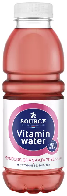 Een Water Sourcy vitamin framboos/granaatap fles 500ml koop je bij NiceSupplies.nl