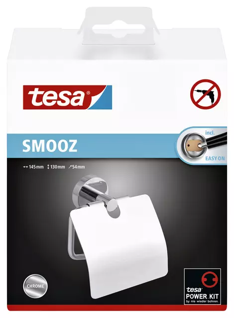 Een Toiletrolhouder met deksel tesa® Smooz hoogglans verchroomd metaal zelfklevend koop je bij KantoorProfi België BV