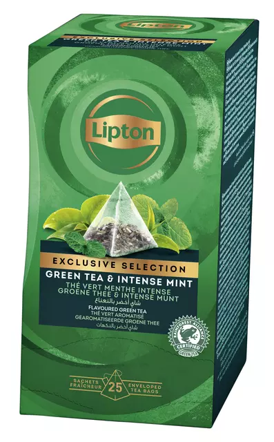 Een Thee Lipton Exclusive groene thee munt 25x2gr koop je bij Van Leeuwen Boeken- en kantoorartikelen
