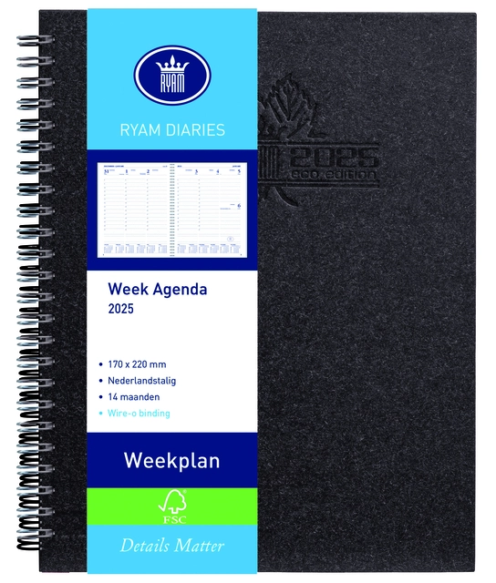 Een Agenda 2025 Ryam Weekplan Wire-o 7dagen/2pagina's zwart koop je bij QuickOffice BV