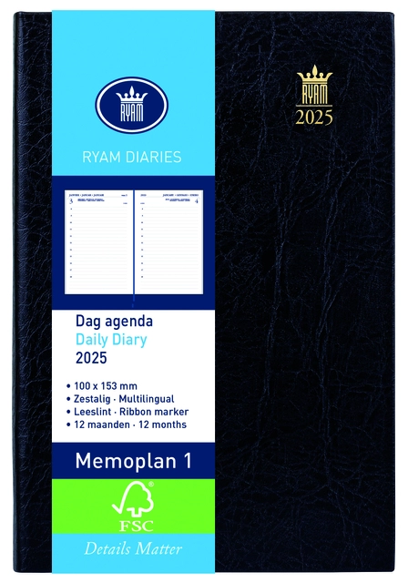 Buy your Agenda 2025 Ryam Memoplan 1 Mundior 1dag/1pagina zwart at QuickOffice BV