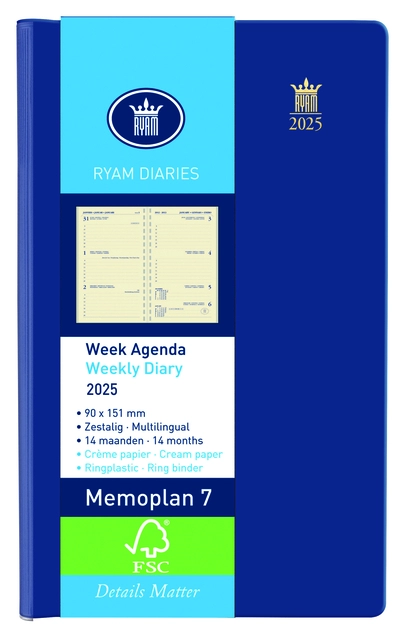 Agenda 2025 Ryam Memoplan 7 Suprema 7dagen/2pagina's ringplastic assorti