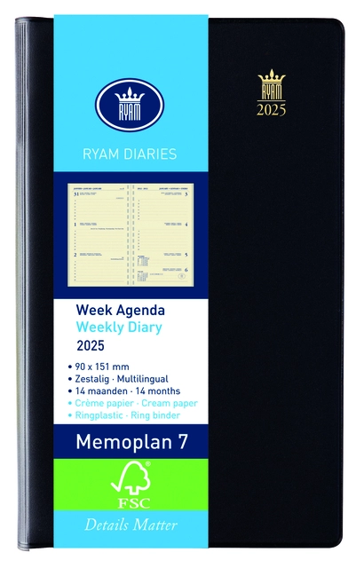 Buy your Agenda 2025 Ryam Memoplan 7 Suprema 7dagen/2pagina's ringplastic assorti at QuickOffice BV