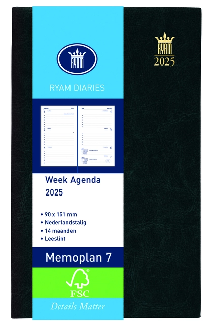 Buy your Agenda 2025 Ryam Memoplan 7 Suprema 7dagen/2pagina's zwart at QuickOffice BV