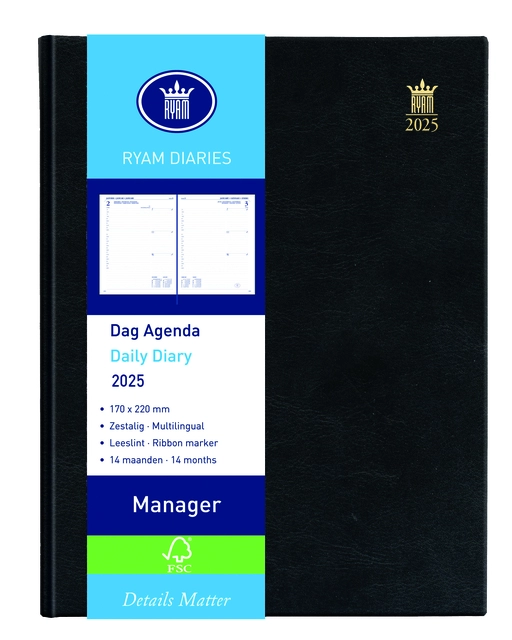 Een Agenda 2025 Ryam Manager Mundior 1 jour/1 page noir koop je bij QuickOffice BV