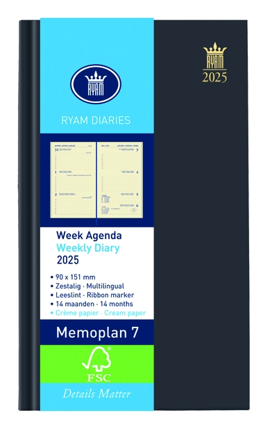 Agenda 2025 Ryam Memoplan 7 Nappa 7dagen/2pagina's assorti