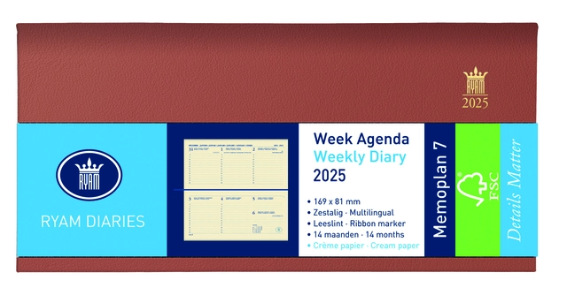 Een Agenda 2025 Ryam Memoplan 7 Nappa 7dagen/2pagina's landscape assorti koop je bij NiceSupplies.nl