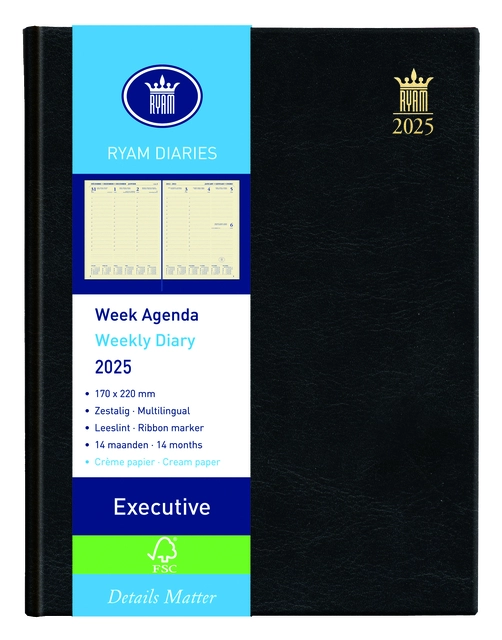 Een Agenda 2025 Ryam Executive Mundior 7dagen/2pagina's zwart koop je bij De Angelot