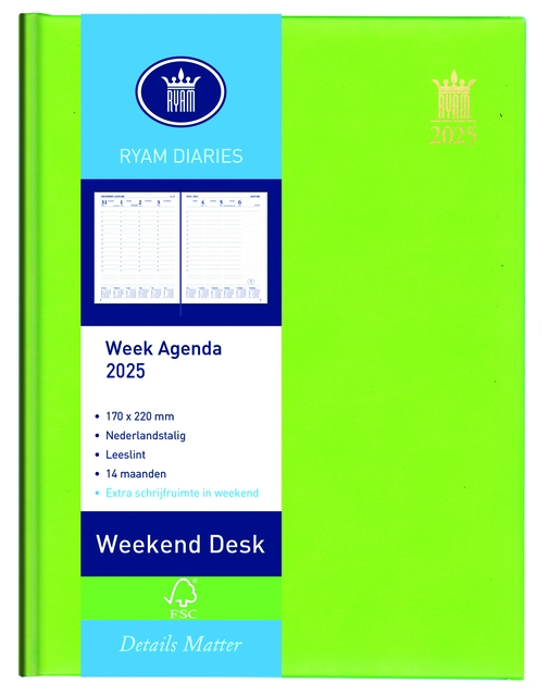 Agenda 2025 Ryam Weekplan Weekend Desk Lazio 7dagen/2pagina's assorti