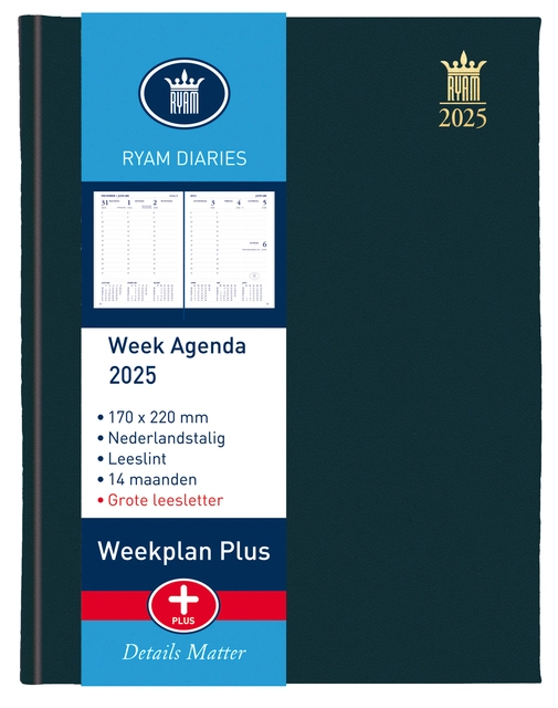 Een Agenda 2025 Ryam Weekplan Plus Mundior Mercury 7 jours/2 pages noir koop je bij Van Hoye Kantoor BV