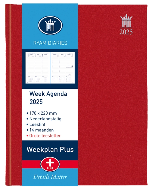 Buy your Agenda 2025 Ryam Weekplan Plus Mercury 7dagen/2pagina's rood at QuickOffice BV