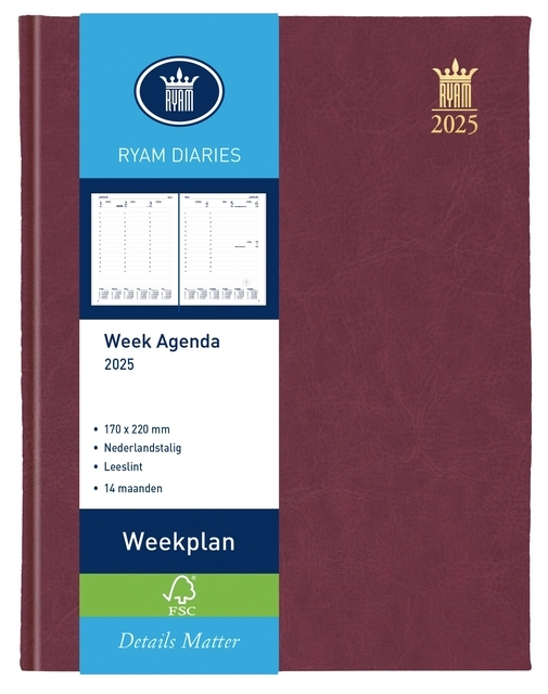 Agenda 2025 Ryam Weekplan Mundior 7dagen/2pagina's bordeaux