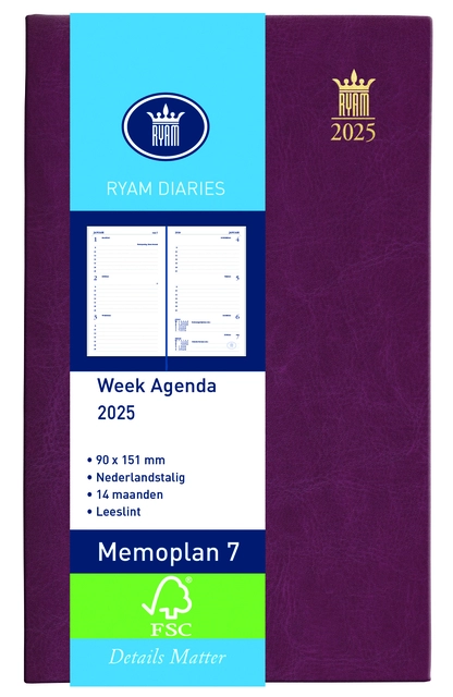 Buy your Agenda 2025 Ryam Memoplan 7 Suprema 7dagen/2pagina's bordeaux at QuickOffice BV