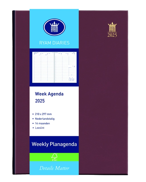 Een Agenda 2025 Ryam Weekly Mundior 7 jours/2 pages bordeaux koop je bij Van Hoye Kantoor BV