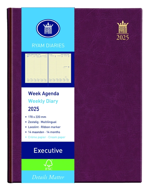 Buy your Agenda 2025 Ryam Executive Mundior 7dagen/2pagina's bordeaux at QuickOffice BV