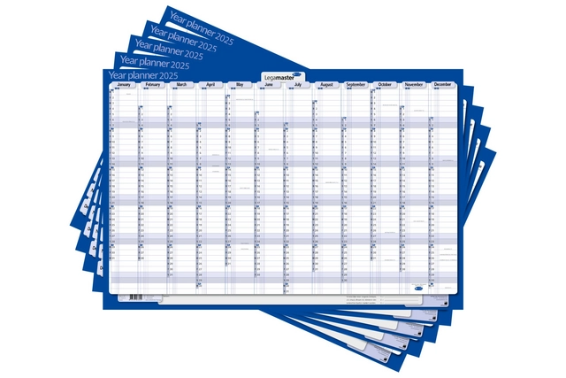 Jaarplanner 2025 Legamaster 1 persoon 90x60cm horizontaal gelamineerd Engelstalig