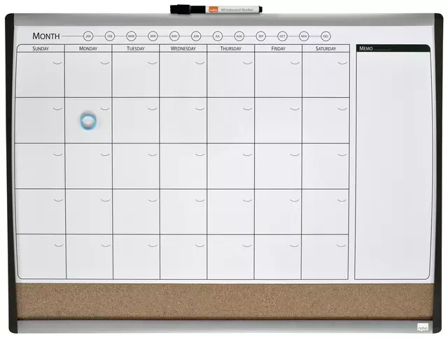 Een Whiteboard Nobo magnetische planner met prikbord van kurk 585x430mm koop je bij KantoorProfi België BV