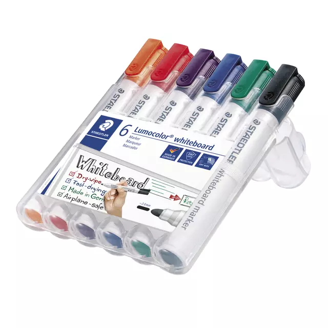 Een Viltstift Staedtler Lumocolor 351 whiteboard set à 6 stuks assorti koop je bij EconOffice