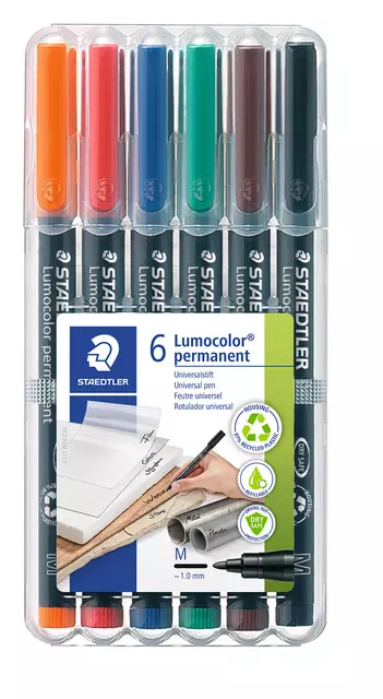 Een Viltstift Staedtler Lumocolor 317 permanent M set à 6 stuks koop je bij Goedkope Kantoorbenodigdheden