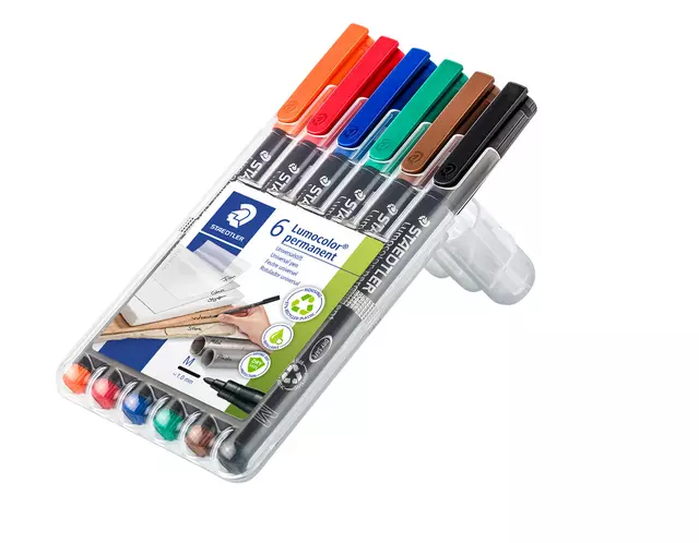 Een Viltstift Staedtler Lumocolor 317 permanent M set à 6 stuks koop je bij NiceSupplies.nl