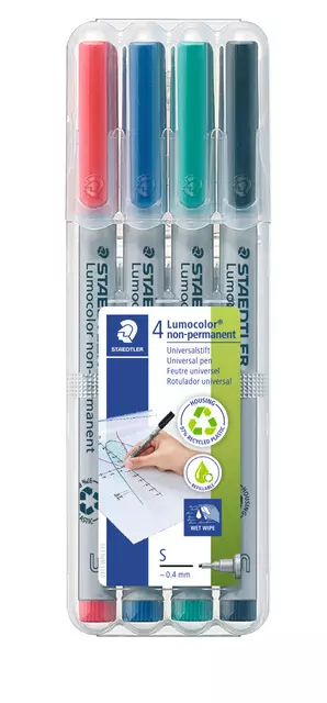 Een Viltstift Staedtler Lumocolor 311 non permanent S set à 4 assorti koop je bij Tonerinktshop