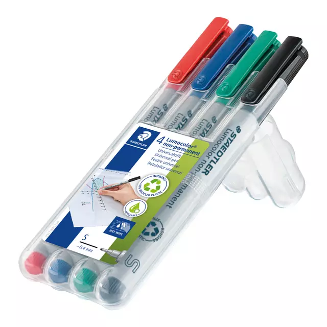 Een Viltstift Staedtler Lumocolor 311 non permanent S set à 4 assorti koop je bij Tonerinktshop