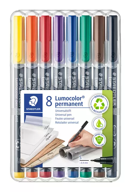 Een Viltstift Staedtler Lumocolor 313 permanent S set à 8 stuks assorti koop je bij Van Hoye Kantoor BV