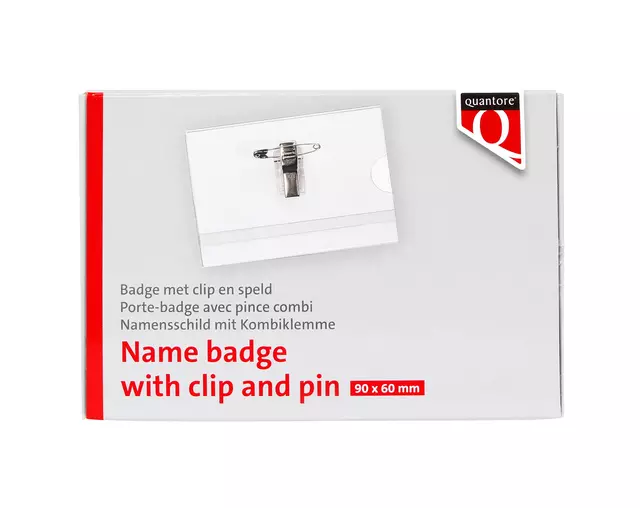 Een Badge Quantore met clip en speld 60x90mm koop je bij EconOffice