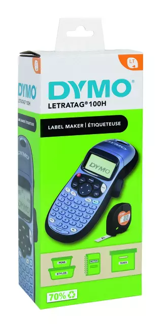 Een Labelprinter Dymo LetraTag 100H draagbaar abc 12mm blauw koop je bij Van Leeuwen Boeken- en kantoorartikelen