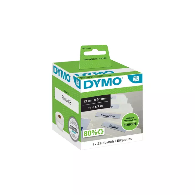 Een Etiket Dymo LabelWriter naamkaart hangmap 12x50mm 1 rol á 220 stuks wit koop je bij L&N Partners voor Partners B.V.
