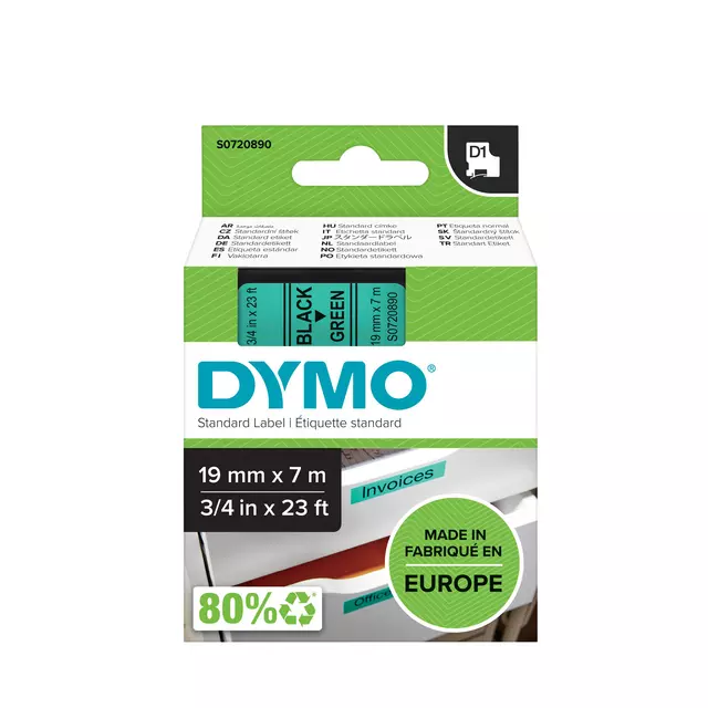 Een Ruban Dymo LabelManager D1 polyester 19mmx7m noir sur vert koop je bij QuickOffice BV