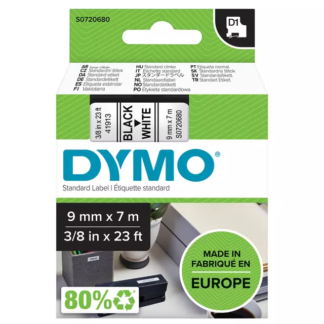 Een Labeltape Dymo LabelManager D1 polyester 9mm zwart op wit koop je bij KantoorProfi België BV
