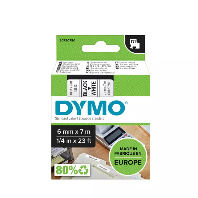 Een Labeltape Dymo LabelManager D1 polyester 6mm zwart op wit koop je bij EconOffice