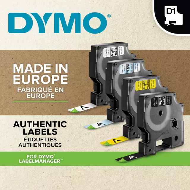 Een Labeltape Dymo LabelManager D1 polyester 6mm zwart op geel koop je bij KantoorProfi België BV