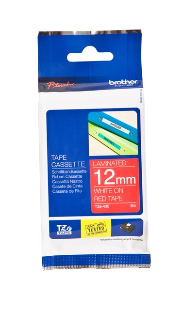 Een Labeltape Brother P-touch TZe-435 standaard 12mm wit op rood koop je bij Unimark Office B.V.