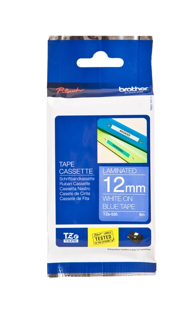 Een Labeltape Brother P-touch TZe-535 standaard 12mm wit op blauw koop je bij Unimark Office B.V.