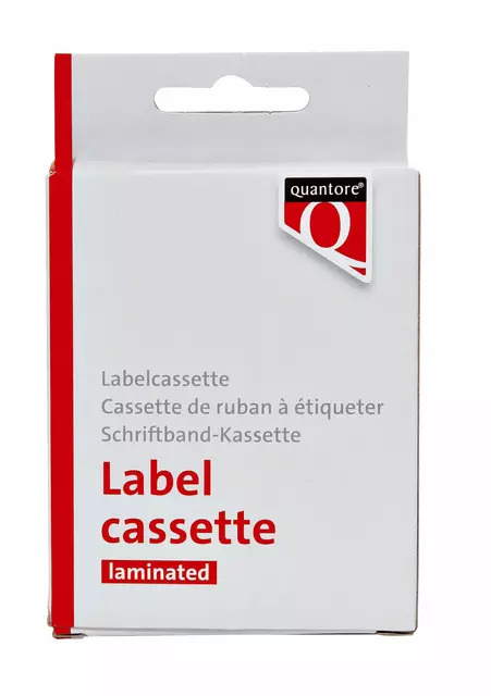 Een Labeltape Quantore TZE-231 12mm x 8m zwart op wit koop je bij Kantoorvakhandel van der Heijde
