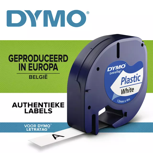 Een Labeltape Dymo LetraTag plastic 12mm zwart op wit koop je bij KantoorProfi België BV