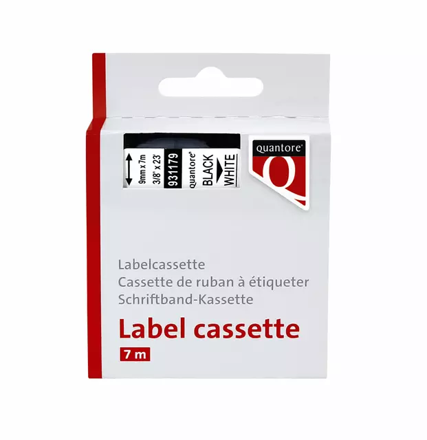 Een Labeltape Quantore 40913 9mmx7m zwart op wit koop je bij Van Leeuwen Boeken- en kantoorartikelen