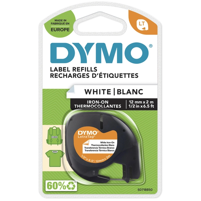 Een Labeltape Dymo LetraTag strijkbaar 12mm zwart op wit koop je bij Tonerinktshop