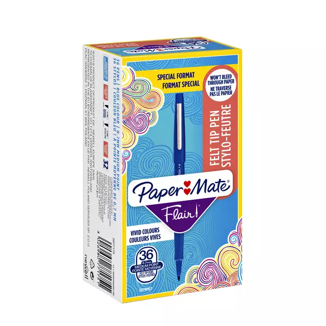 Een Fineliner Paper Mate Flair Original medium blauw valuepack à 36 stuks koop je bij Van Leeuwen Boeken- en kantoorartikelen