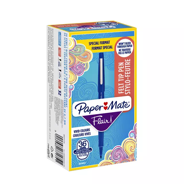 Een Fineliner Paper Mate Flair Original medium blauw valuepack à 36 stuks koop je bij Van Hoye Kantoor BV