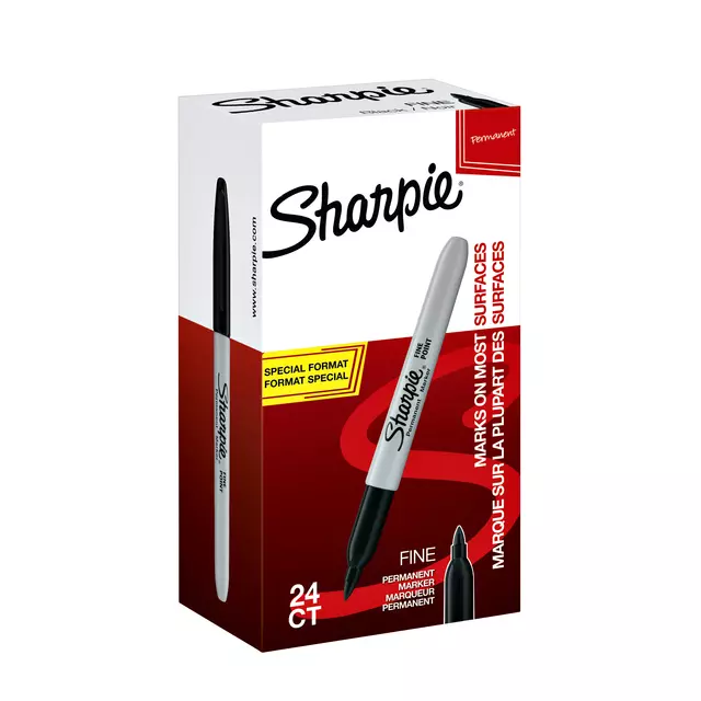 Een Viltstift Sharpie rond fijn zwart valuepack à 20 + 4 stuks gratis koop je bij EconOffice