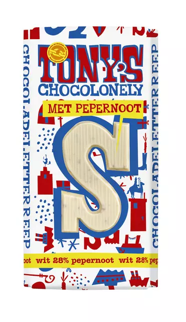 Een Chocoladeletter Tony's Chocolonely wit pepernoot S 180gr koop je bij Ziffo Kantoorcentrum BV