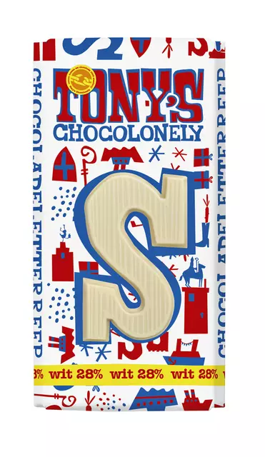 Een Chocoladeletter Tony's Chocolonely wit S 180gr koop je bij Goedkope Kantoorbenodigdheden