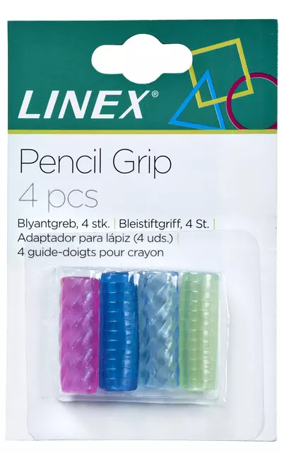 Een Grip voor pen- en potlood Linex assorti pak à 4 stuks koop je bij Van Leeuwen Boeken- en kantoorartikelen