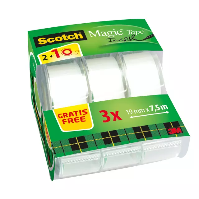 Een Plakband Scotch Magic 810 19mmx7.5m onzichtbaar mat 2+1 gratis + afroller koop je bij Van Leeuwen Boeken- en kantoorartikelen
